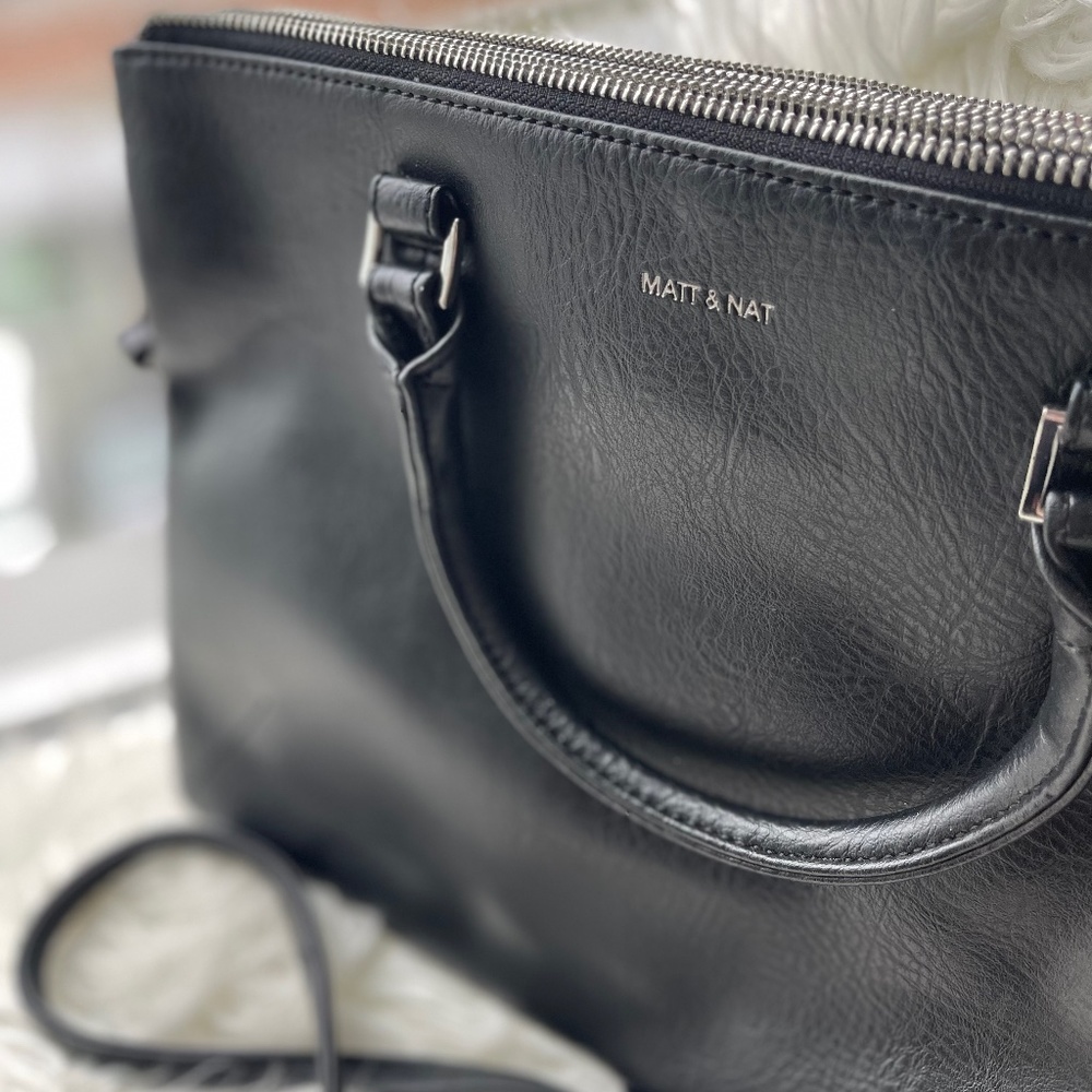 Black Matt & Nat Multi Compartment Purse with Silver Hardware